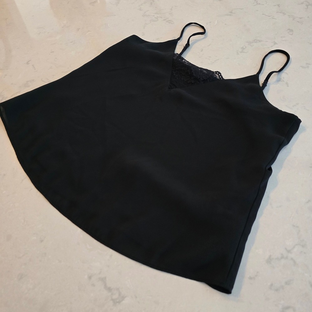 Black Lace Trim V-Neck Camisole Tank Top Adjustable Straps Feminine Y2K